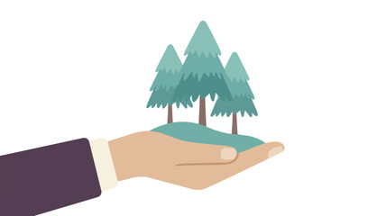 Hand holding miniature forest trees nature