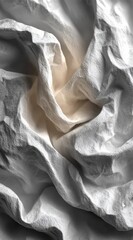 Captivating abstract texture of crumpled white fabric with subtle warm light creating depth and a modern aesthetic for design backgrounds