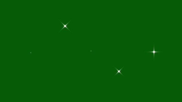 Twinkling stars animation, white cartoon, flat, vector, doodles style stars Blinking retro vector stars and starry night sky, looping animation. Animation twinkling stars on a green background.