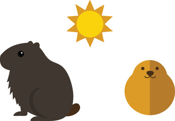 Groundhog day vector illustration bundle featuring groundhogs and sun icon vector