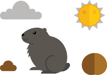 Groundhog day vector illustration bundle featuring a groundhog sun cloud and burrow icon vector