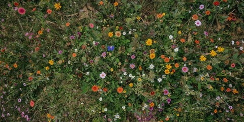 Vibrant wildflower bloom meadow nature photography sunny environment aerial view spring beauty