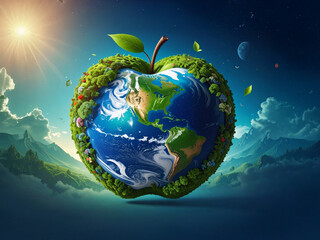 Naklejka premium Earth’s Core: An Apple-Shaped Planet for Mother Earth Day and a Sustainable Future