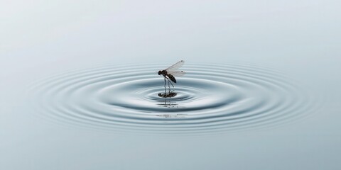 Mosquito landing on water surface calm environment close-up photography nature rippling effect