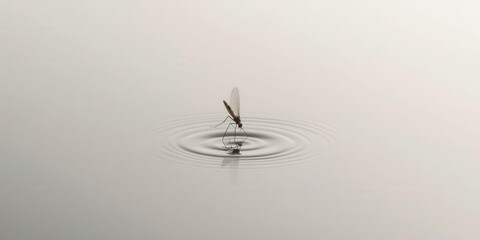 Dragonfly landing on water surface tranquil pond nature photography minimalist setting close-up view serenity concept
