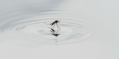 Mosquito landing on water surface nature environment close-up photography calm setting macro view insect behavior