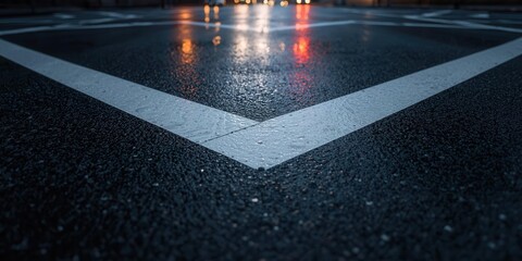 Rainy night reflections on urban street intersection city photography moody low angle urban environment