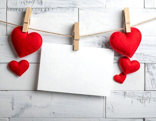 Blank card hung with hearts