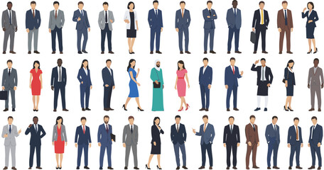 Diverse business professionals group illustration showing teamwork, corporate collaboration, office workforce, leadership,