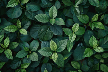 close up horizontal image of green leaves pattern background
