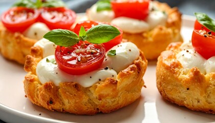 Kleine Küchlein mit Tomaten und Morzarella