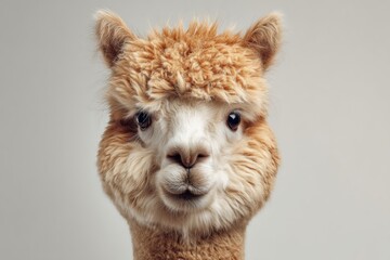 Close-up of a light brown alpaca's face