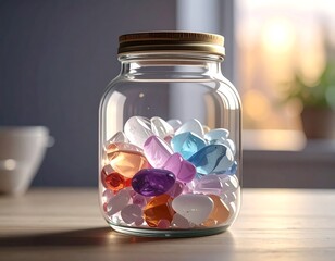 Colorful stones in a glass jar