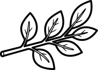 Vector Leaf branch illustration simple botanical black and white silhouette design