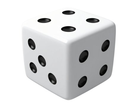 Minimalist 3D Dice Icon with Soft Shadows Isolated on Transparent Background