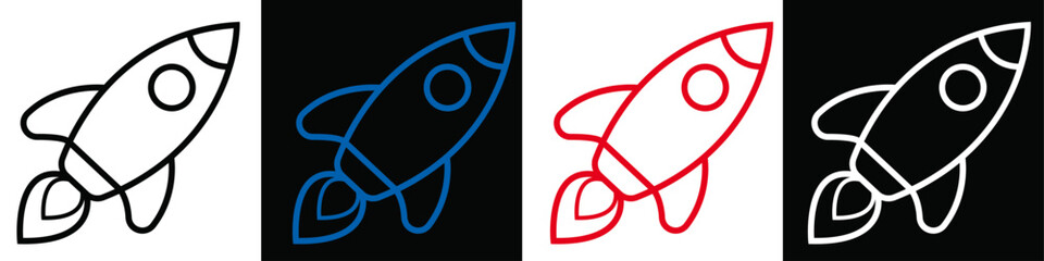 Rocket icon set with white, red, blue, black color | Editable modern icon of start-up, traveling, vehicle, transport, business for web, mobile app, development