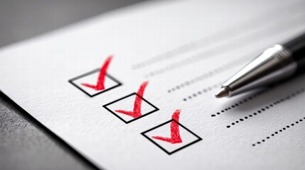 Checklist with red check marks and a pen