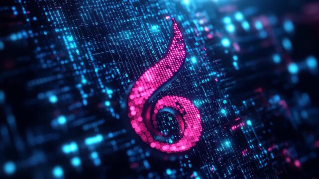Creative music logo design featuring digital code and vibrant symbology for modern branding, Music logo, design consisting of digit code and symbol Abstract music icon in computer network