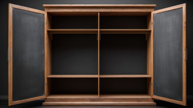Empty wooden wardrobe with chalkboard doors (1)