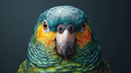 Fototapeta premium Close-up portrait of a vibrant, colorful parrot with striking details.