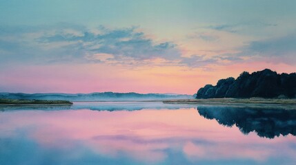 Fototapeta premium Serene sunrise over tranquil lake