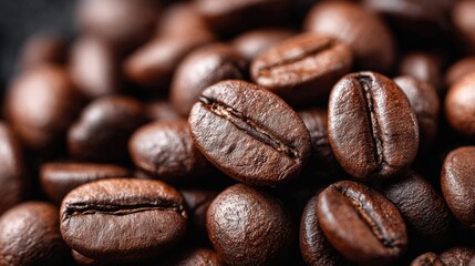 Naklejka premium Close-up of roasted coffee beans, perfect for a morning brew or coffee shop.
