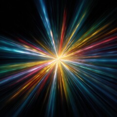 Abstract radial burst of vibrant colors radiating from a central point on a black background