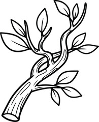 Vector Simple branch with leaves outline black and white silhouette design
