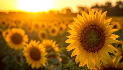 Obraz premium The beauty of sunflowers, growing and blooming in the flower garden