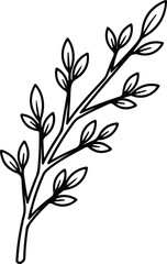 Vector simple floral branch with small leaves monochrome silhouette design