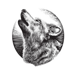 Vintage Engraving Howling Wolf Illustration