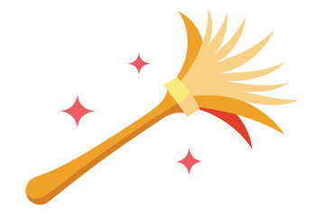 Yellow feather duster rests amid red stars on a pristine, isolated white background