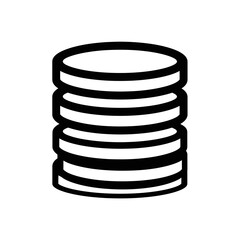 Stack of coins icon, line art, financial symbol.