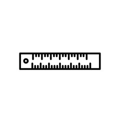 A simple line drawing of a ruler, showing measurement markings.