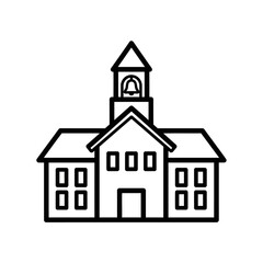 Fototapeta premium Line drawing of a school building with a bell tower.