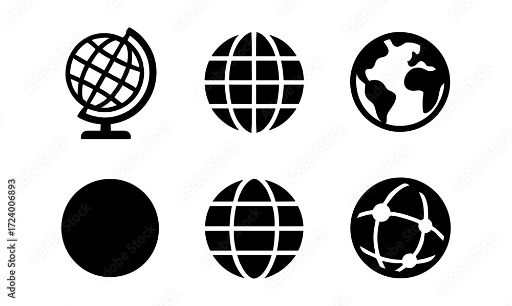 Poster set of simple globe icons for visual design and educational materials