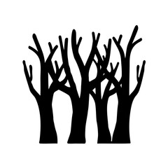 Bare Trees Silhouettes Against White Background Creating a Spooky and Simple Composition