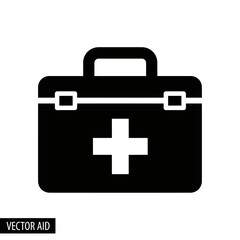 Obraz premium Black and white first aid kit icon.