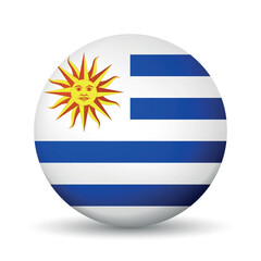 Obraz premium Glass light ball with flag of Uruguay. Round sphere, template icon. Uruguayan islands national symbol. Glossy realistic ball, 3D abstract vector illustration. Big bubble.