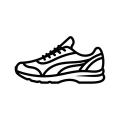 Outline drawing of a running shoe, side view.