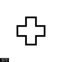 Obraz premium Simple black outlined plus sign medical cross icon.