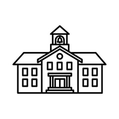 Line drawing of a classic school building with a bell tower.