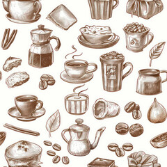 Seamless Coffee Pattern. Modern Coffee Beans and Cup Seamless Design. Minimalist Coffee Pattern for Packaging and Branding