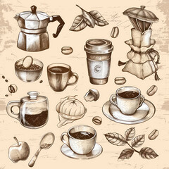 Seamless Coffee Pattern. Modern Coffee Beans and Cup Seamless Design. Minimalist Coffee Pattern for Packaging and Branding