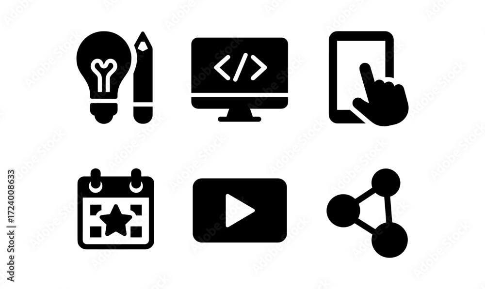 Poster creative design icons set for digital media and web development