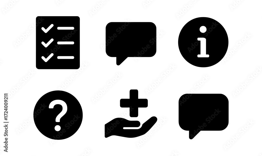 Aufkleber minimalistic black icons set for web design and communication