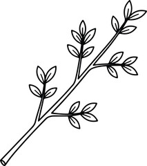 Vector stylized branch with leaves simple botanical element silhouette design