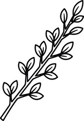 Vector stylized tree branch with leaves outline silhouette design