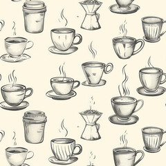 Obraz premium Seamless Coffee Pattern. Modern Coffee Beans and Cup Seamless Design. Minimalist Coffee Pattern for Packaging and Branding