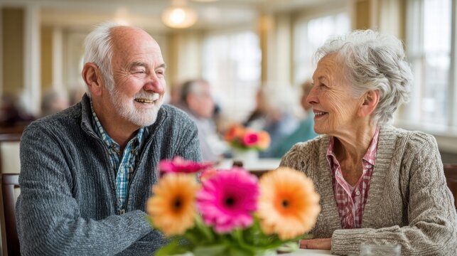 Happy senior couple enjoying a meal together at a restaurant.